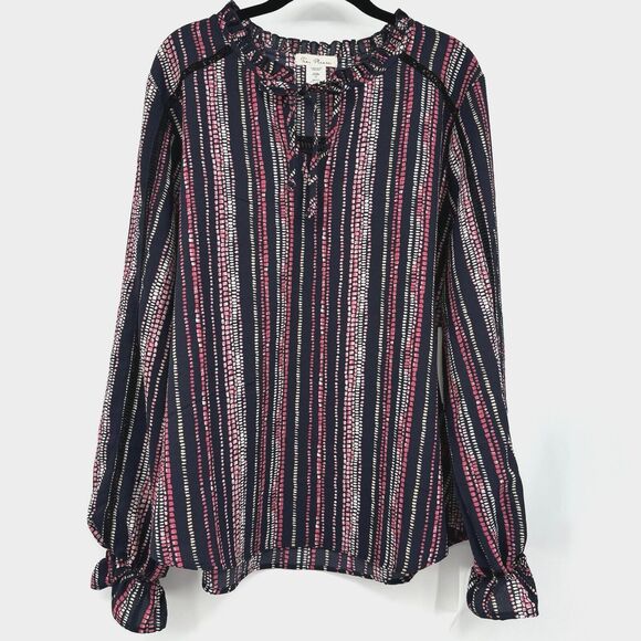 Tea Please Peasant Womens 1X Pink Black dots Balloon Sleeves Boho Blouse Top - Picture 1 of 10